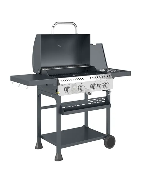 Outsunny Five-Burner Steel Gas Grill, with Thermometer - Black