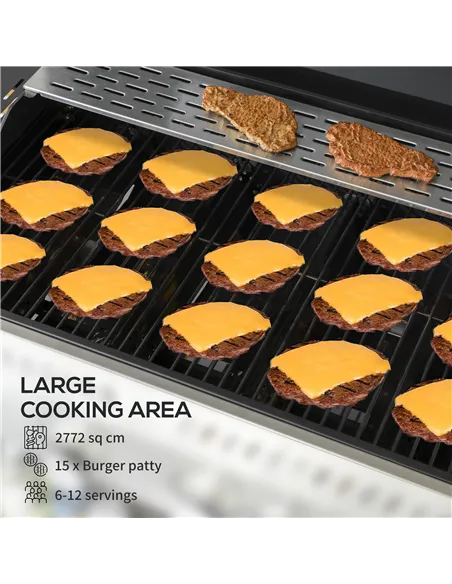 Outsunny Five-Burner Steel Gas Grill, with Thermometer - Black