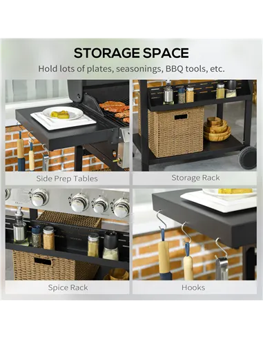 Outsunny Five-Burner Steel Gas Grill, with Thermometer - Black