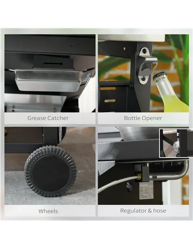 Outsunny Five-Burner Steel Gas Grill, with Thermometer - Black