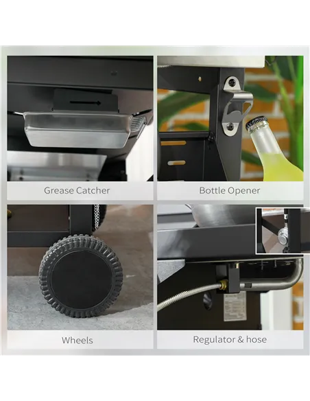 Outsunny Five-Burner Steel Gas Grill, with Thermometer - Black