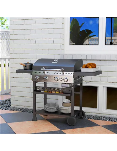 Outsunny Five-Burner Steel Gas Grill, with Thermometer - Black