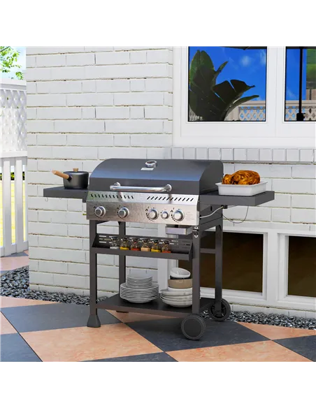 Outsunny Five-Burner Steel Gas Grill, with Thermometer - Black