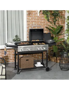 Outsunny 12kW Deluxe Duo Gas BBQ, with Grill, Plancha and Side Burner - Black 2