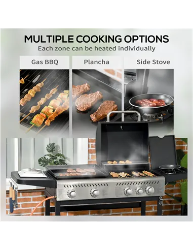 Outsunny 12kW Deluxe Duo Gas BBQ, with Grill, Plancha and Side Burner - Black