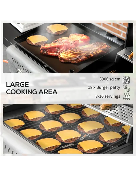 Outsunny 12kW Deluxe Duo Gas BBQ, with Grill, Plancha and Side Burner - Black