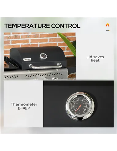 Outsunny 12kW Deluxe Duo Gas BBQ, with Grill, Plancha and Side Burner - Black