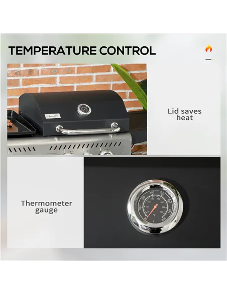 Outsunny 12kW Deluxe Duo Gas BBQ, with Grill, Plancha and Side Burner - Black