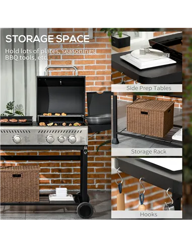 Outsunny 12kW Deluxe Duo Gas BBQ, with Grill, Plancha and Side Burner - Black