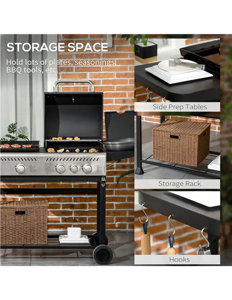 Outsunny 12kW Deluxe Duo Gas BBQ, with Grill, Plancha and Side Burner - Black