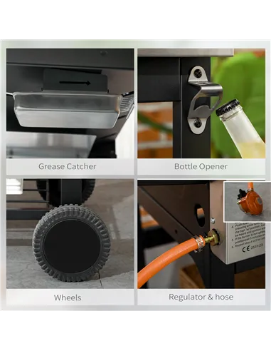 Outsunny 12kW Deluxe Duo Gas BBQ, with Grill, Plancha and Side Burner - Black