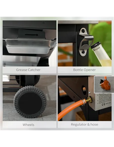 Outsunny 12kW Deluxe Duo Gas BBQ, with Grill, Plancha and Side Burner - Black