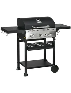 Outsunny Four-Burner Steel Gas Grill, with Thermometer - Black