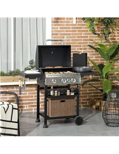 Outsunny Four-Burner Steel Gas Grill, with Thermometer - Black 2