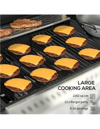 Outsunny Four-Burner Steel Gas Grill, with Thermometer - Black