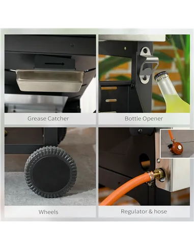 Outsunny Four-Burner Steel Gas Grill, with Thermometer - Black