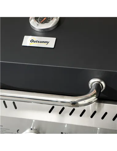 Outsunny Four-Burner Steel Gas Grill, with Thermometer - Black