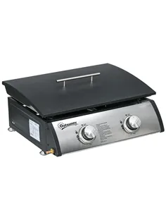 Outsunny Portable Tabletop Gas Plancha Grill w/ 2 Stainless Steel Burner, 10kW, Non-Stick Griddle for BBQ Camping Picnic Party