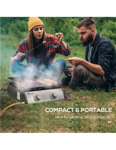Outsunny Portable Tabletop Gas Plancha Grill w/ 2 Stainless Steel Burner, 10kW, Non-Stick Griddle for BBQ Camping Picnic Party