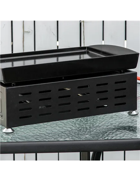Outsunny Portable Tabletop Gas Plancha Grill w/ 2 Stainless Steel Burner, 10kW, Non-Stick Griddle for BBQ Camping Picnic Party