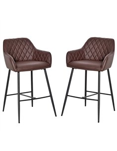 HOMCOM Set of 2 Bar stools Retro PU Leather Bar Chairs w/ Footrest Metal Frame Comfort Support Stylish Dining Seating Home Brown