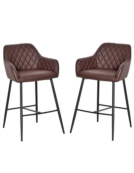 HOMCOM Set of 2 Bar stools Retro PU Leather Bar Chairs w/ Footrest Metal Frame Comfort Support Stylish Dining Seating Home Brown