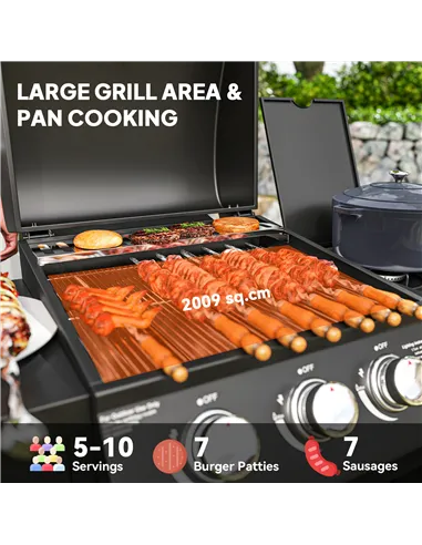 Outsunny 3+1 Burner Gas BBQ Grill with Storage Cabinet and Shelves, 9.5 kW Gas Barbecue Trolley with 6 Castor Wheels, Warming Ra