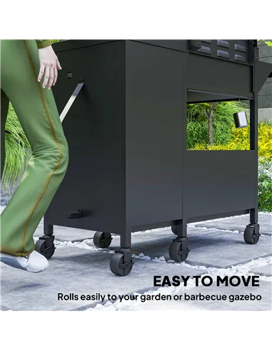 Outsunny 3+1 Burner Gas BBQ Grill with Storage Cabinet and Shelves, 9.5 kW Gas Barbecue Trolley with 6 Castor Wheels, Warming Ra