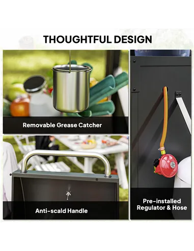 Outsunny 3+1 Burner Gas BBQ Grill with Storage Cabinet and Shelves, 9.5 kW Gas Barbecue Trolley with 6 Castor Wheels, Warming Ra