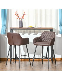 HOMCOM Set of 2 Bar stools Retro PU Leather Bar Chairs w/ Footrest Metal Frame Comfort Support Stylish Dining Seating Home Brown 2