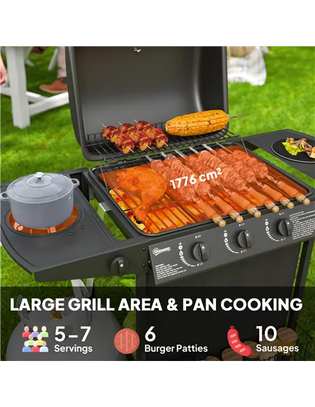 Outsunny Four Burner Gas Grill BBQ - Black