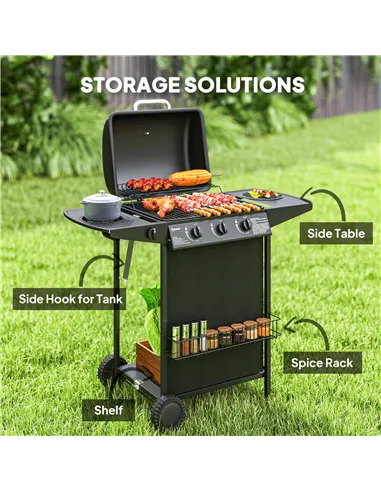 Outsunny Four Burner Gas Grill BBQ - Black