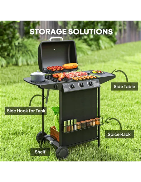 Outsunny Four Burner Gas Grill BBQ - Black