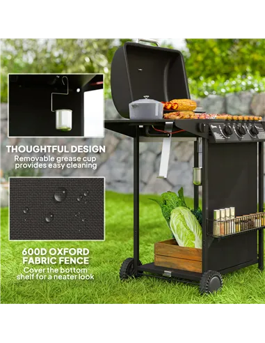 Outsunny Four Burner Gas Grill BBQ - Black