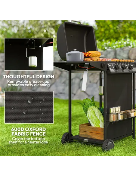 Outsunny Four Burner Gas Grill BBQ - Black