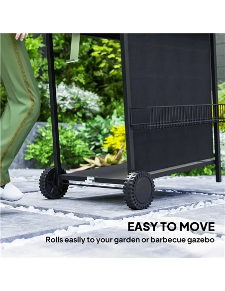 Outsunny 4+1 Burner Gas BBQ Grill, Portable Gas Barbecue Grill with Built-in Thermometer, Lid, Side Table, Shelf, Spice Rack, Wh