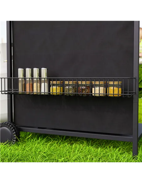 Outsunny 4+1 Burner Gas BBQ Grill, Portable Gas Barbecue Grill with Built-in Thermometer, Lid, Side Table, Shelf, Spice Rack, Wh