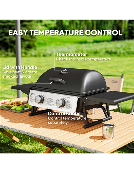 Outsunny Two-Burner Compact Gas Grill - Black