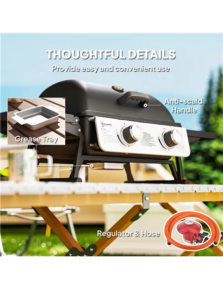 Outsunny Two-Burner Compact Gas Grill - Black