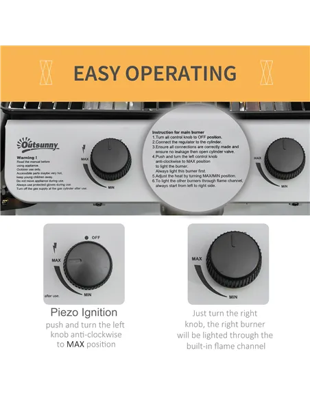 Outsunny 2 Burner Gas BBQ Trolley with Lid, 5.6 kW Gas Barbecue Grill with Wheels, Side Shelves, Grey