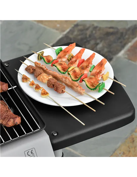 Outsunny 2 Burner Gas BBQ Trolley with Lid, 5.6 kW Gas Barbecue Grill with Wheels, Side Shelves, Grey