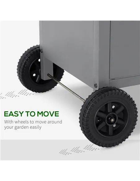 Outsunny 4+1 Burner Gas BBQ Grill, Outdoor Barbecue Trolley with Wheels, Warming Rack, Side Shelves, Cabinet, Thermometer for Ga