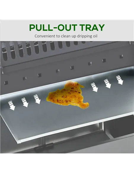 Outsunny 4+1 Burner Gas BBQ Grill, Outdoor Barbecue Trolley with Wheels, Warming Rack, Side Shelves, Cabinet, Thermometer for Ga