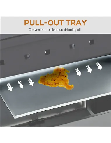 Outsunny 3+1 Burner Gas BBQ Grill, Outdoor Barbecue Trolley with Wheels, Warming Rack, Side Shelves, Cabinet, Thermometer for Ga