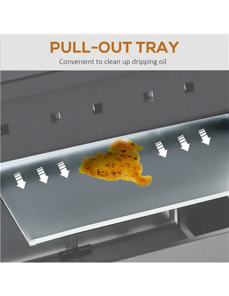 Outsunny 3+1 Burner Gas BBQ Grill, Outdoor Barbecue Trolley with Wheels, Warming Rack, Side Shelves, Cabinet, Thermometer for Ga