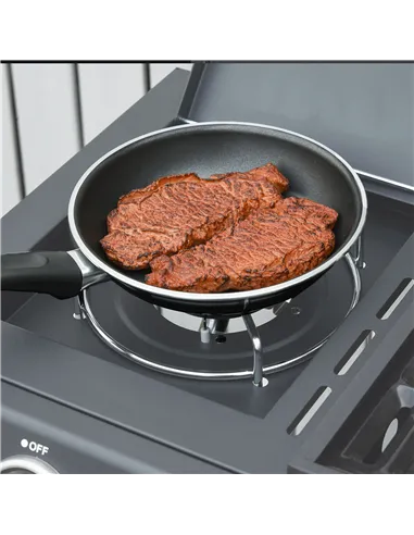 Outsunny 3+1 Burner Gas BBQ Grill, Outdoor Barbecue Trolley with Wheels, Warming Rack, Side Shelves, Cabinet, Thermometer for Ga