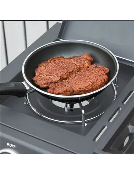 Outsunny 3+1 Burner Gas BBQ Grill, Outdoor Barbecue Trolley with Wheels, Warming Rack, Side Shelves, Cabinet, Thermometer for Ga