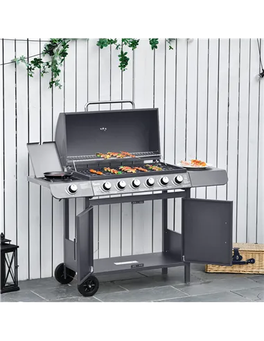 Outsunny Seven-Burner Gas BBQ Grill - Grey