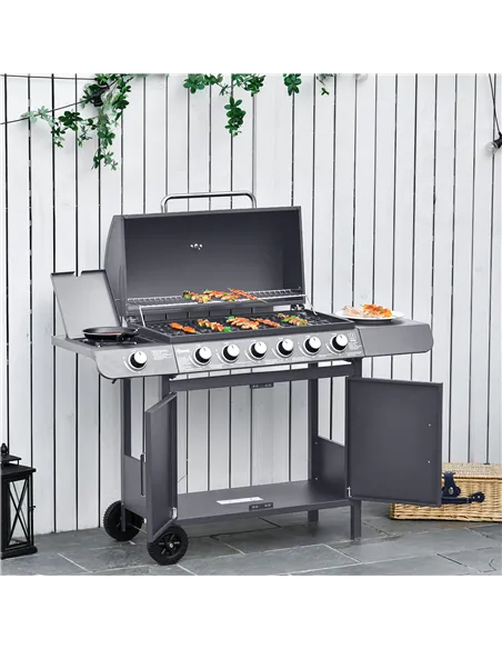 Outsunny Seven-Burner Gas BBQ Grill - Grey
