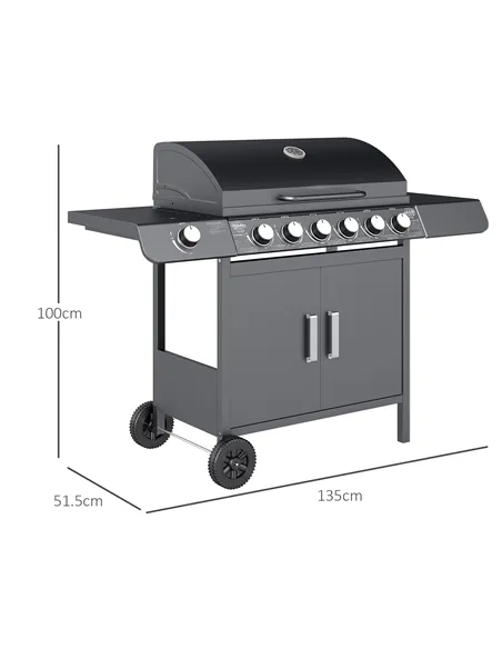 Outsunny Seven-Burner Gas BBQ Grill - Grey